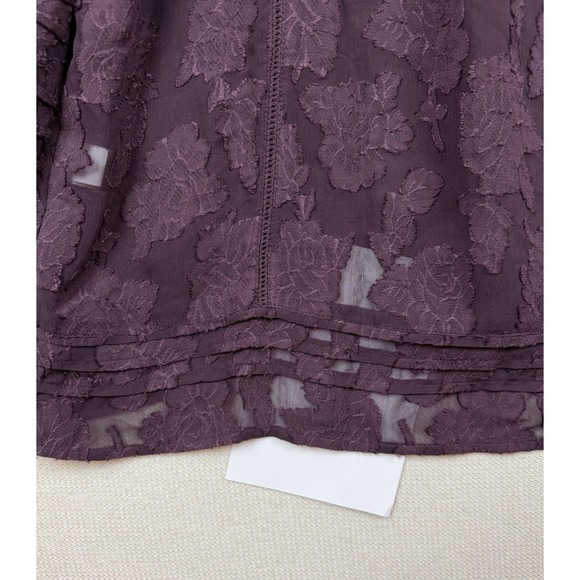 J.Jill Womens Floral Burnout Purple Blouse Sz M Sheer Romantic Boho Keyhole Neck - Picture 10 of 10